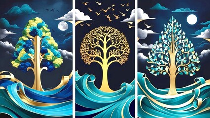 landscape with moon and stars wallpaper