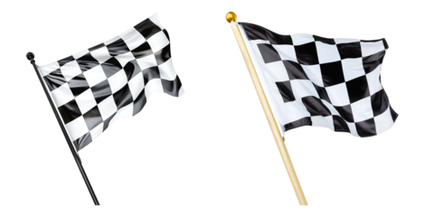 Pair of checkered racing flags isolated on transparent