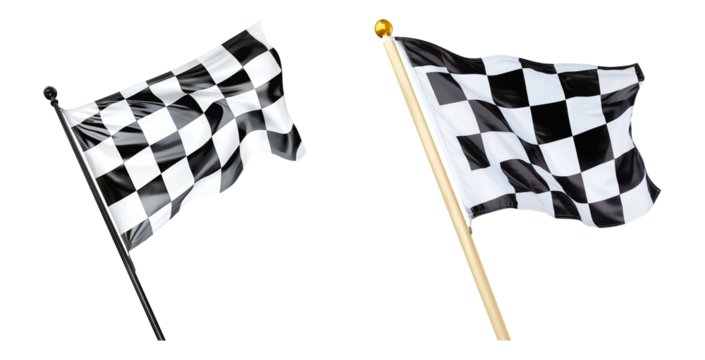 Pair of checkered racing flags isolated on transparent