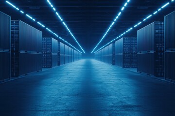 Advanced Robotic Loaders for Efficient Handling of Bulk Cargo in a Modern Warehouse Environment with High-Tech Lighting and Industrial Atmosphere