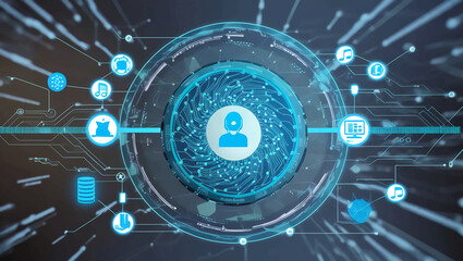 Fototapeta premium Tech processes, neural networks, artificial intelligence, data encryption and transmission, digital archives, music and graphic displays, science, education, etc. are all made possible by this digital