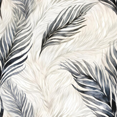 Black and White Palm Leaves Watercolor Seamless Pattern  