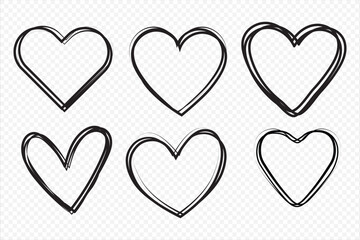 Sketch hearts. Romantic doodle love elements. Hearted shapes valentines day vector icons. Illustration of heart shape drawing. eps 10.