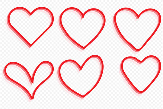 Sketch hearts. Romantic doodle love elements. Hearted shapes valentines day vector icons. Illustration of heart shape drawing. eps 10.