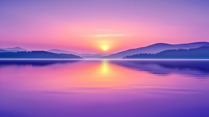 Naklejka premium Purple Mountain Sunrise Landscape Illustration