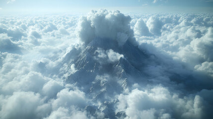 Naklejka premium Snowy Mountain Peak Emerging from Clouds 3D Illustration