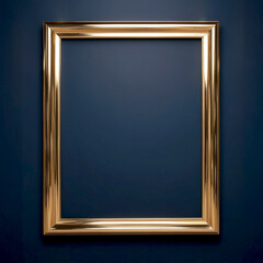 Golden frame on a dark blue background. Template with a golden frame and empty space for creativity.