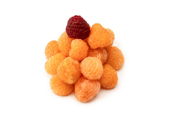 Tasty fresh raspberry isolated on a white background. Top view.