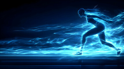Fototapeta premium Abstract Illustration of a Woman Running in Blue