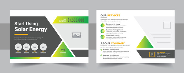 Corporate solar panel eddm postcard layout, eco energy or creative eddm postcard template design 