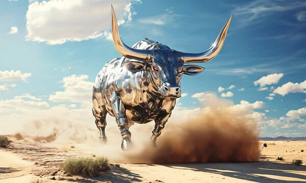 Metallic bull in the desert