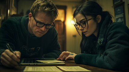 Couple Working Together on Laptop - Realistic Photo