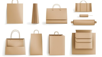 Assorted Kraft Paper Bags and Boxes for Product Packaging and Delivery