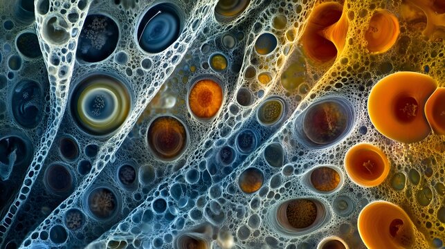 Mesmerizing Microscopic Bubble Fluid Art with Vibrant Mirrored Abstract Organic Textures