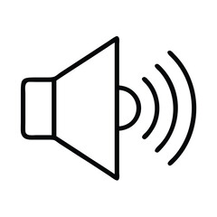 Sound speaker icon in black outline, Vector illustration of a speaker icon with sound waves, shown in a black outline, symbolizing audio, volume, and sound output.
