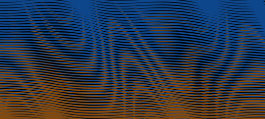 Vector geometric textured background with wavy moire ombre effect in dark tones. Gradient banner background for mobile apps, wall art, wallpaper, wall panel, textile, poster, interior decor. 