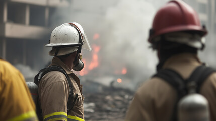 Firefighters Battling Urban Fire Outbreak Together