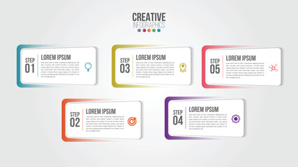 Business Infographic design template with icons and 5 numbers options or steps. Can be used for process presentations, workflow layout, diagram, banner, flow chart, info graph.
