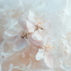 almond blossom in cloudy liquid