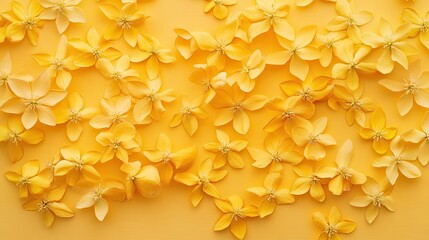 Yellow Jasmine flower pattern creates a vibrant background, highlighting the beauty of Leptodermis oblonga. This yellow jasmine flower pattern offers ample copy space for design needs.
