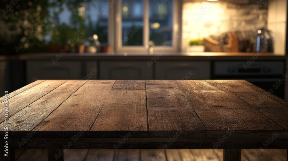 Aufkleber a wooden table with a window in the background