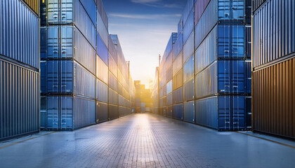 Shipping Containers Stacked in Modern Warehouse. ai generated