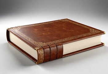 Obraz premium 3D render of a classic leather-bound book, isolated on a white background. Ai generated images