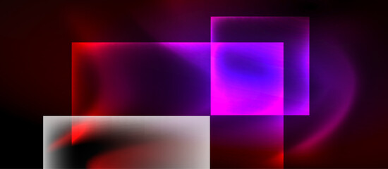 Glass squares with neon shiny light abstract background