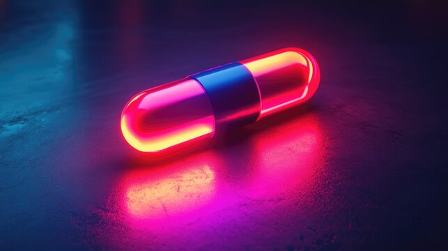 Red and Blue Pills on Table