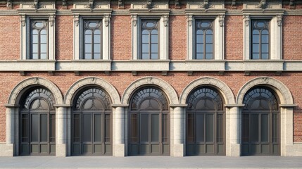 Obraz premium Classic Architecture with Arched Windows and Brick Facade