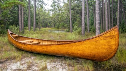 Canoe by the Lake Shore in Morning Light