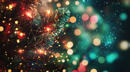 Obraz premium A beautifully composed Christmas bokeh background that blends traditional holiday elements with a tech-inspired design.