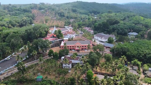 The most beautiful church in Kerala, India .High angle view , beautiful avenues can be seen on all four sides of the church.