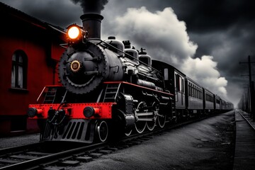 Fototapeta premium Provia Precision: The Dark Gray Elegance of an Antique Steam Train