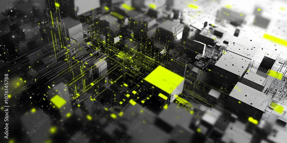 Poster digital cityscape: a mesmerizing abstract rendering of interconnected data streams and digital struc