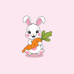 Cute Pink Bunny Holding Carrot Illustration