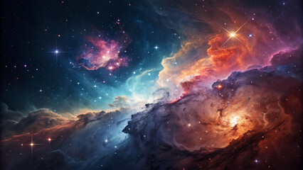 Fototapeta premium Colorful cosmic nebula illustration with stars and galaxies, Colorful space galaxy cloud nebula with stary night cosmos, Universe science astronomy with supernova background wallpaper