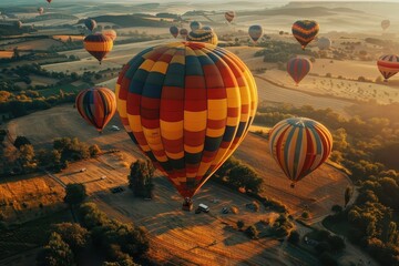 Obraz premium Drone shot of a hot air balloon festival.