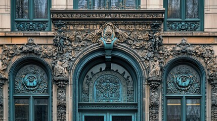 Fototapeta premium Ornate Architectural Detail on Historic Building Facade