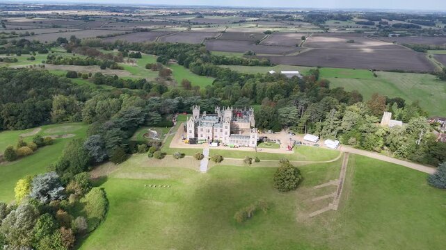 Mentmore Towers, a Historic Mansion, is Currently Undergoing Renovation in Buckinghamshire, England - Aerial Drone Shot