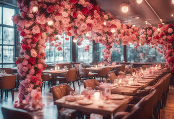 Obraz premium decked background romantic restaurant flowers valentines day