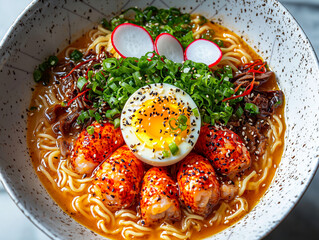 Gourmet ramen with lobster coconut milk and tender duck meat