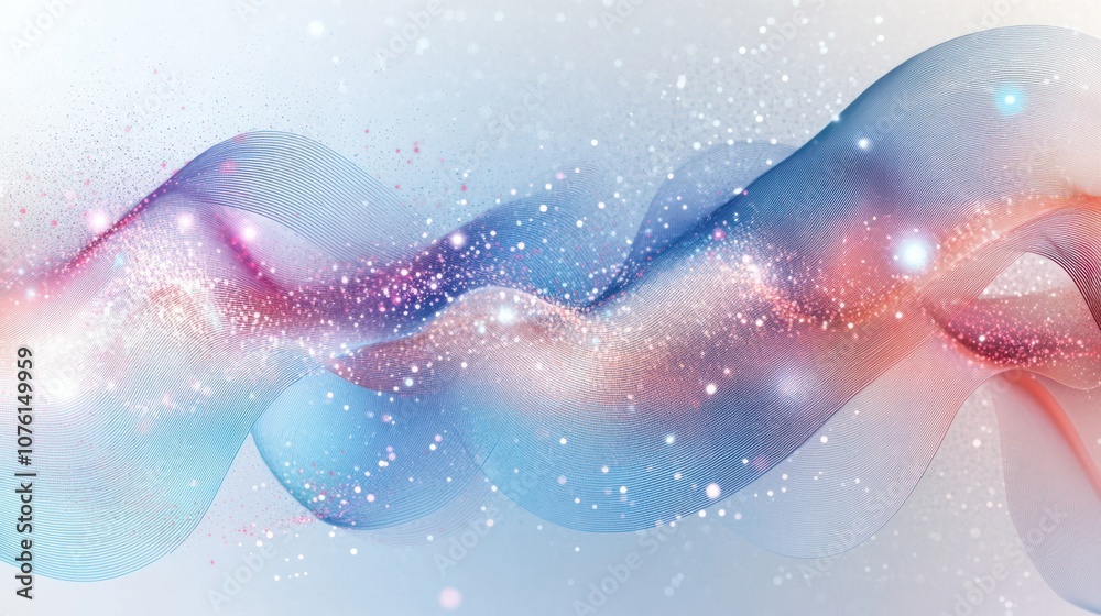Poster representation featuring numerous interconnected dots and gradient lines that flow smoothly across t