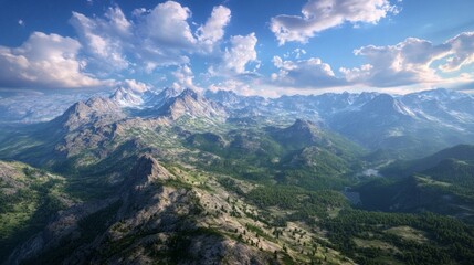 Fototapeta premium A beautiful mountain range with a clear blue sky and clouds
