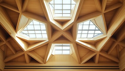 Obraz premium Geometric Wooden Ceiling with Skylights