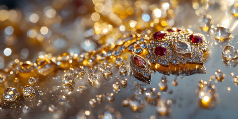 Golden Jewelery with Red Gemstones 
