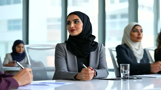 1_Arab Businesswoman Leading Meeting in Boardroom