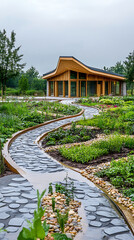 Fototapeta premium Green Architecture eco building Eco-Friendly Building Surrounded by Nature
