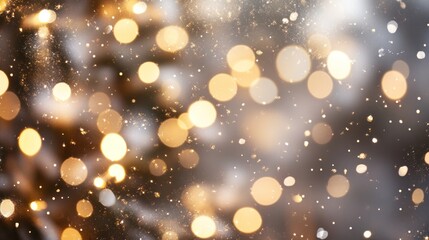 An enchanting bokeh background with golden and silver lights, reminiscent of falling snowflakes