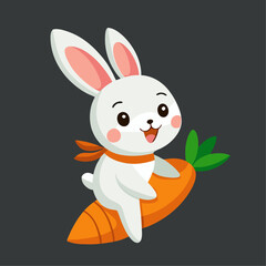 Playful bunny sitting on a carrot